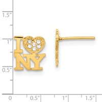 14K Yellow Gold Madi K Kids Polished CZ I Love NY Post Earrings view 3