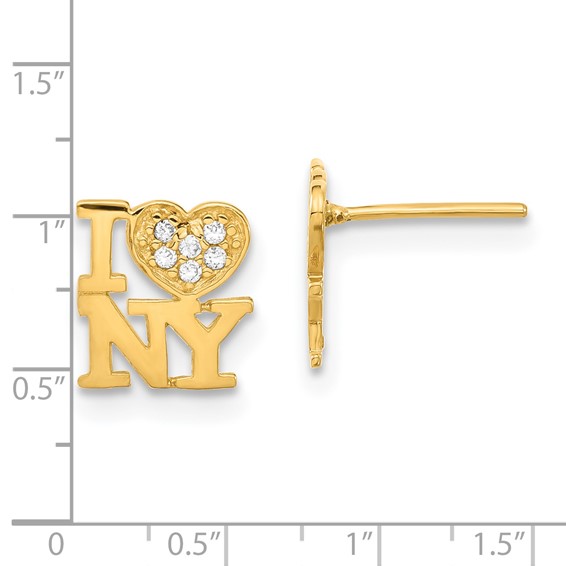 14k Madi K Kids Polished CZ I Love NY Post Earrings