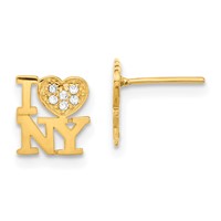14K Yellow Gold Madi K Kids Polished CZ I Love NY Post Earrings view 1