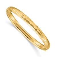 14K Yellow Gold Madi K Kids Polished Hammered 5mm Hinged Bangle view 1
