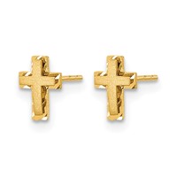 14K Yellow Gold Madi K Satin and Polished Diamond-cut Cross Post Earrings view 2