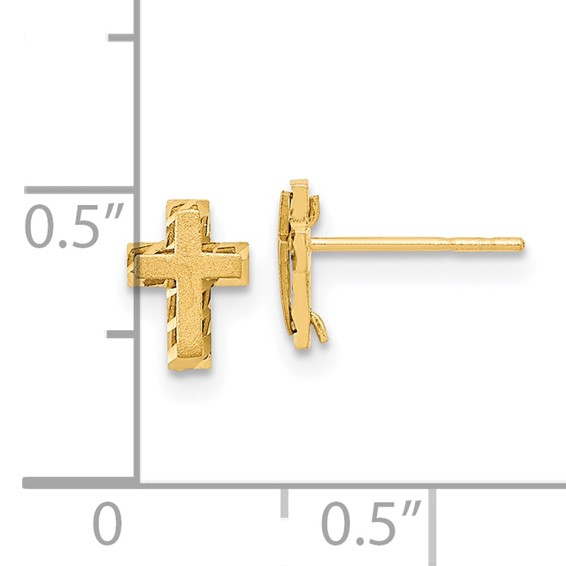 14k Madi K Satin and Polished Diamond-cut Cross Childrens Post Earrings
