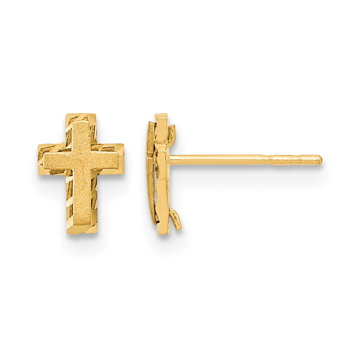 14k Madi K Satin & Polished Diamond-cut Cross Post Earrings (GK897)