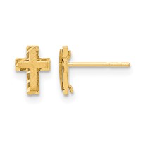 14K Yellow Gold Madi K Satin and Polished Diamond-cut Cross Post Earrings view 1