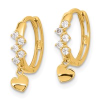 14K Yellow Gold Madi K CZ Heart Dangle Hinged Hoop Earrings view 2