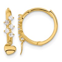 14K Yellow Gold Madi K CZ Heart Dangle Hinged Hoop Earrings view 1