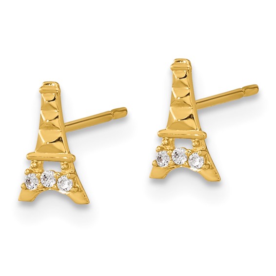 14k Madi K Kids CZ Eiffel Tower Childrens Post Earrings