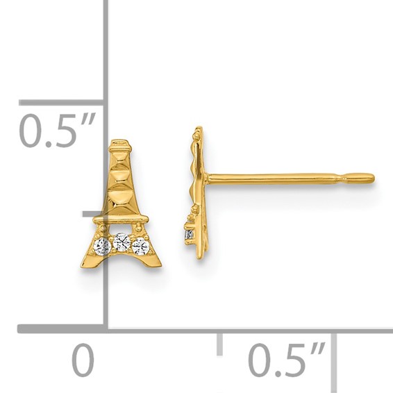 14k Madi K Kids CZ Eiffel Tower Childrens Post Earrings
