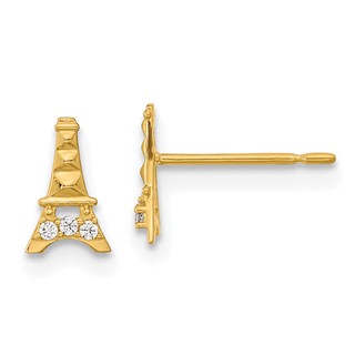 14k Madi K Kids CZ Eiffel Tower Childrens Post Earrings