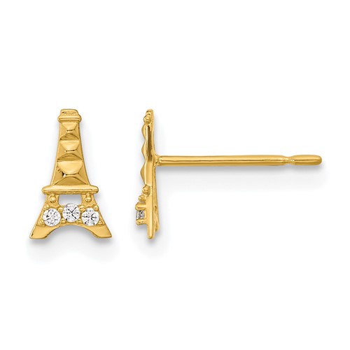 14K Yellow Gold Madi K Kids CZ Eiffel Tower Post Earrings