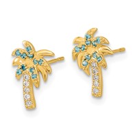 14K Madi K Blue and Clear CZ Palm Tree Post Earrings view 2