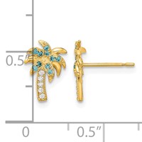 14K Madi K Blue and Clear CZ Palm Tree Post Earrings view 3