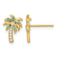 14K Madi K Blue and Clear CZ Palm Tree Post Earrings view 1