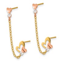 14K Madi K Two-tone CZ and Heart Double Post Earring with Chain Single view 2
