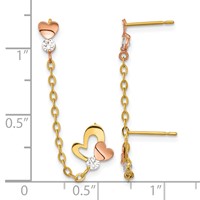 14K Madi K Two-tone CZ and Heart Double Post Earring with Chain Single view 3