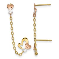14K Madi K Two-tone CZ and Heart Double Post Earring with Chain Single view 1