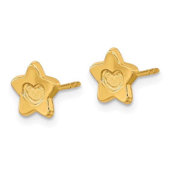 14k Madi K Satin and Polished Heart in Star Childrens Post Earrings