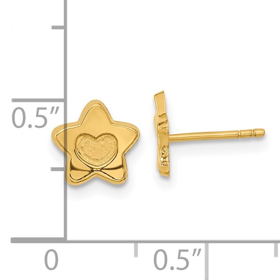 14k Madi K Satin and Polished Heart in Star Childrens Post Earrings
