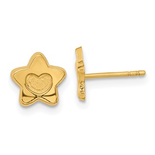 14k Madi K Satin and Polished Heart in Star Childrens Post Earrings