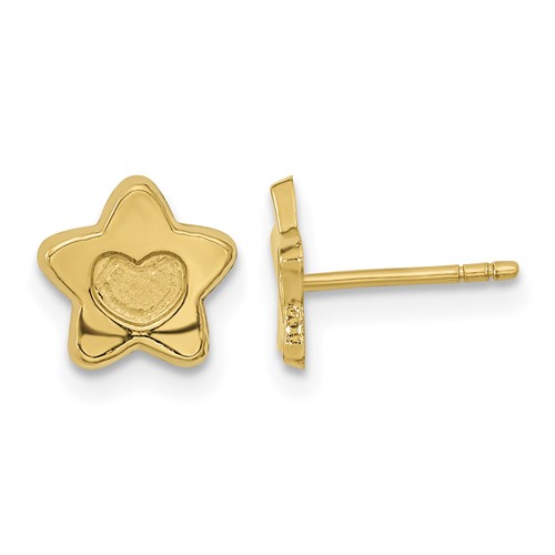 14K Yellow Gold Madi K Satin and Polished Heart in Star Post Earrings