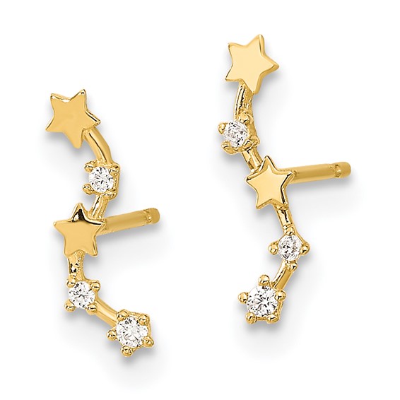 14k Madi K Curved Stars CZ Childrens Post Dangle Earrings