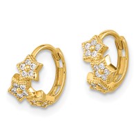14K Yellow Gold Madi K CZ 3-Star Hinged Hoop Earrings view 2