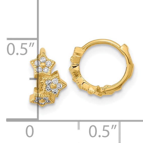 14k Madi K CZ 3-Star Hinged Hoop Earrings