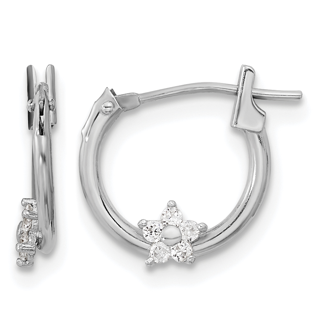 14k White Gold Madi K Polished CZ Star Hoops (GK925)