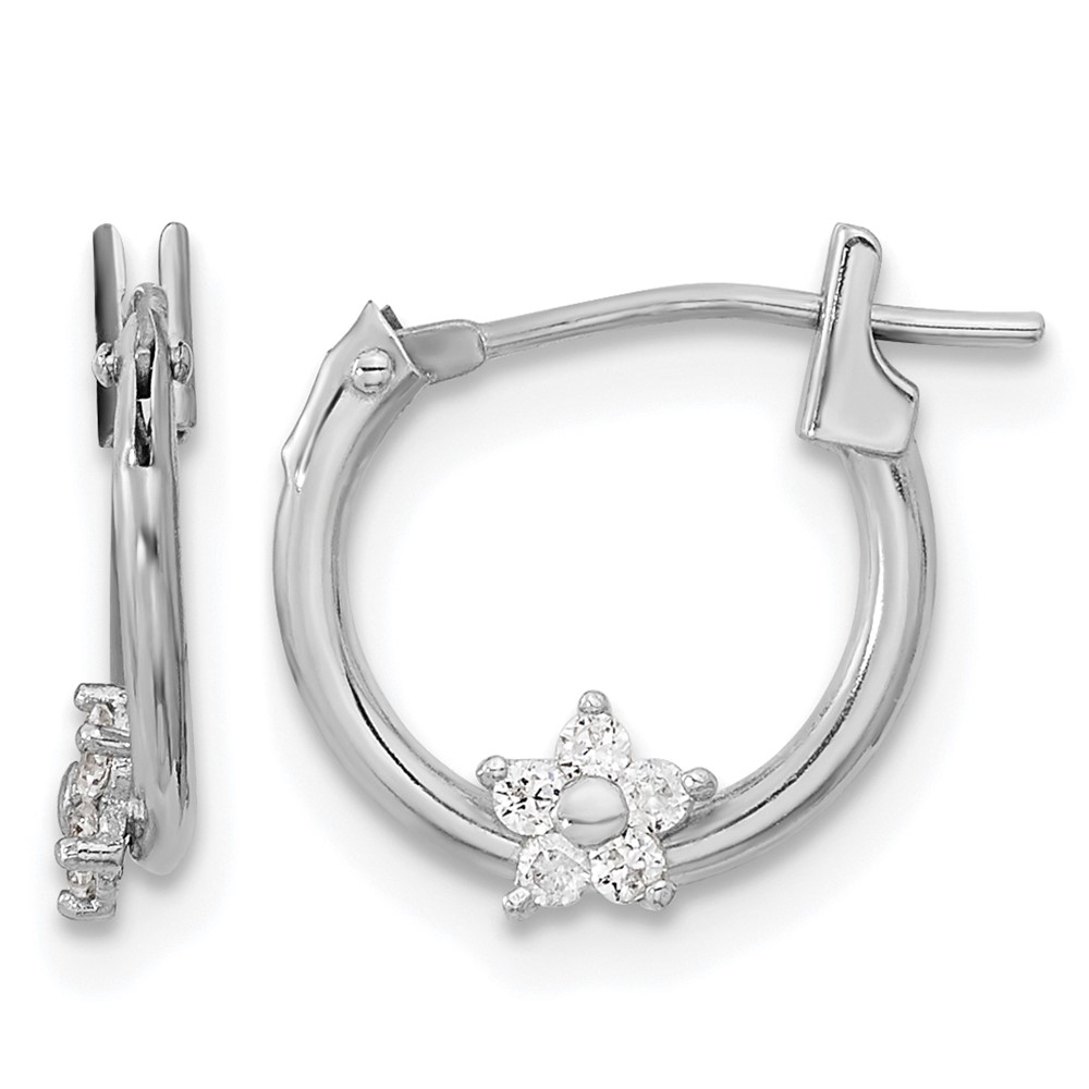 14k White Gold Madi K Polished CZ Star Hoops (GK925)