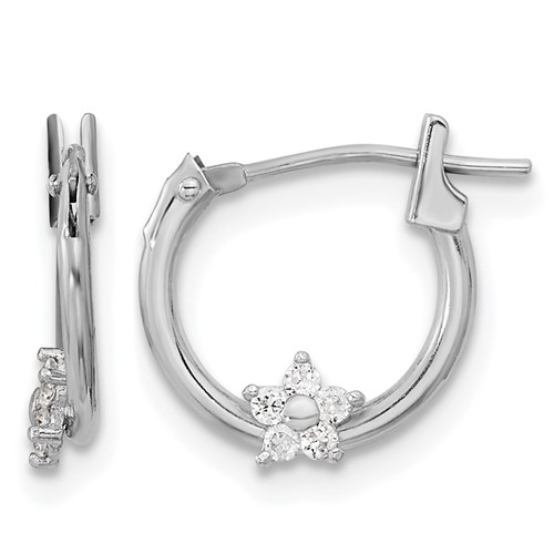 14K White Gold Madi K Polished CZ Star Hoops