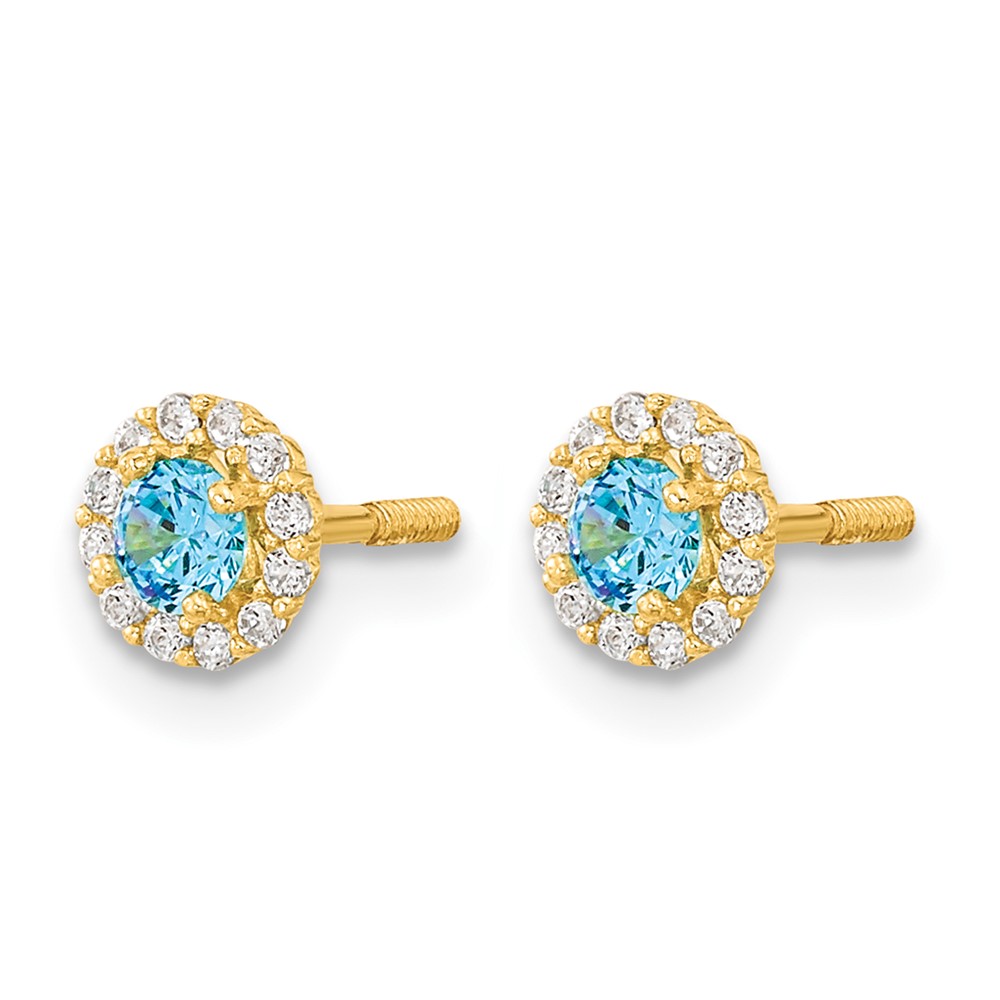 14k Madi K Polished Blue and Clear CZ Post Earrings (GK927)