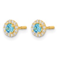 14K Yellow Gold Madi K Polished 3mm Round Blue and Clear CZ Halo Screwback Post Earrings view 2