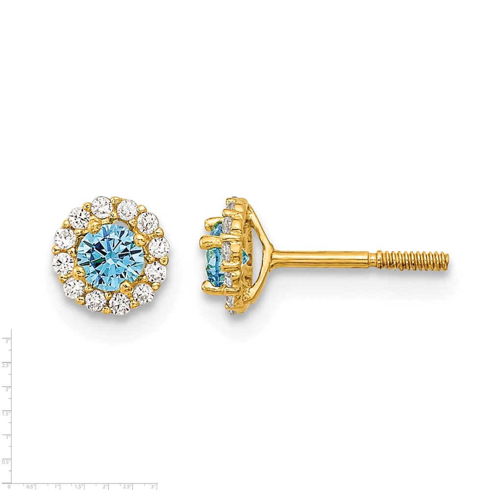14k Madi K Polished Blue and Clear CZ Post Earrings (GK927)