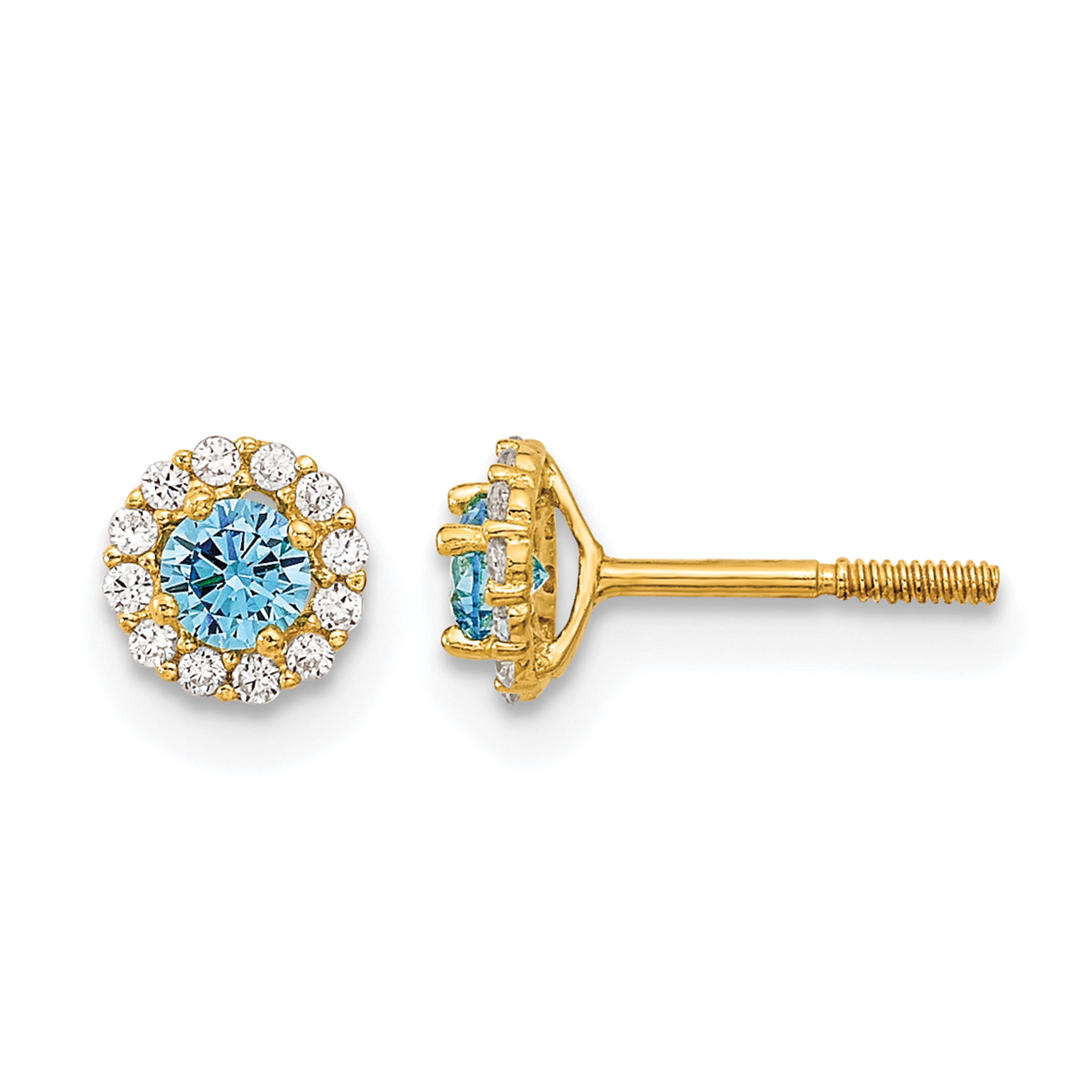 14k Madi K Polished Blue and Clear CZ Post Earrings (GK927)