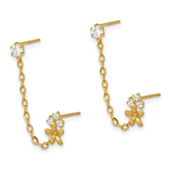 14k Madi K CZ Flower Double Post with Chain Single Earring