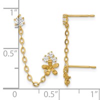 14K Yellow Gold Madi K CZ Flower Double Post Earring with Chain Single view 3