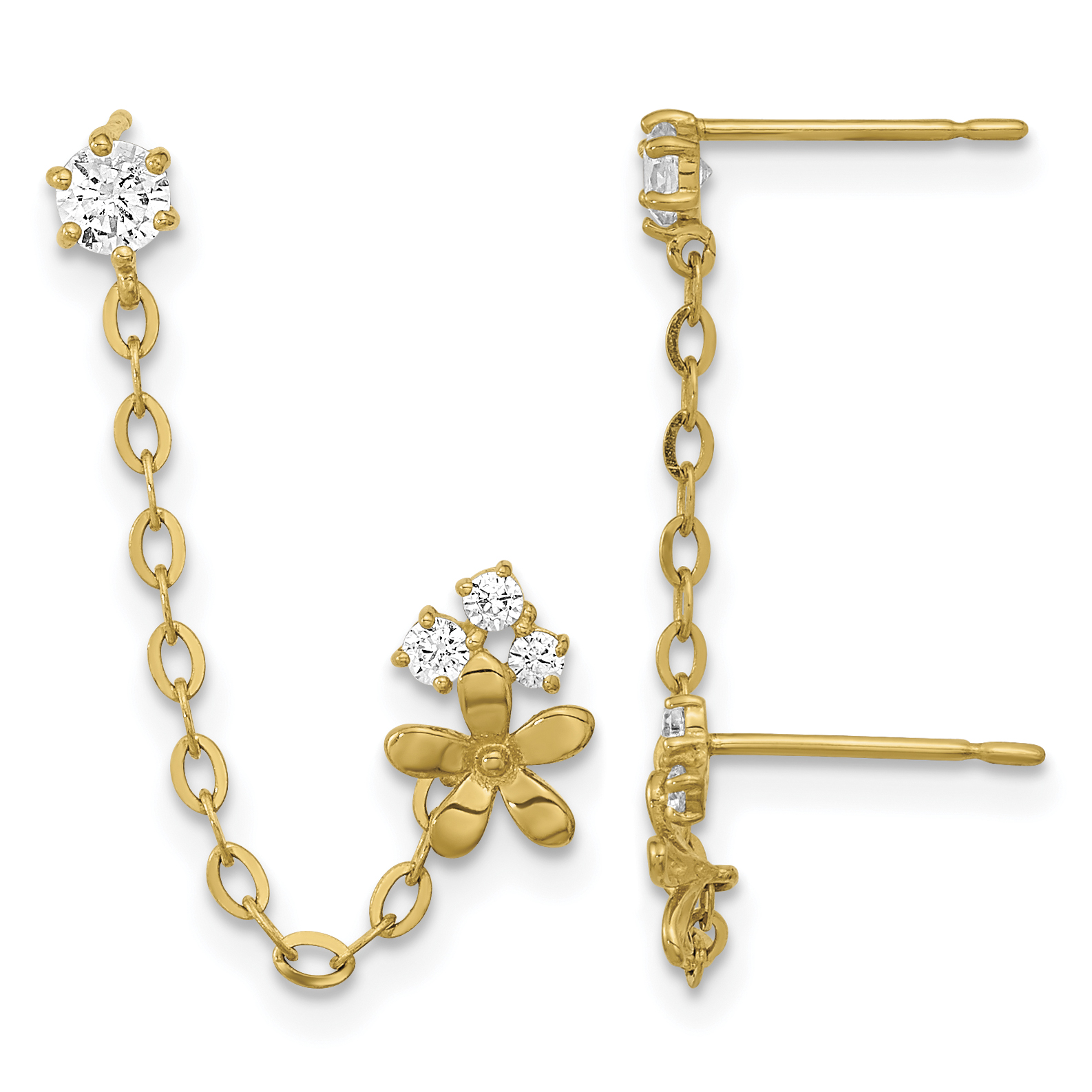 14k Madi K CZ Double Post w/Chain Flower Earring (GK931)