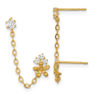 14k Madi K CZ Flower Double Post with Chain Single Earring