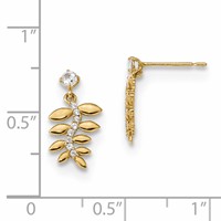 14K Yellow Gold Madi K Kids CZ Fern Leaves Dangle Post Earrings view 2