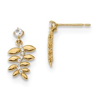 14K Yellow Gold Madi K Kids CZ Fern Leaves Dangle Post Earrings view 1