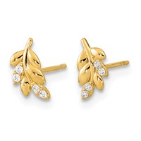 14K Yellow Gold Madi K Kids CZ Fern Leaf Post Earrings view 2