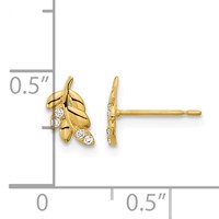 14K Yellow Gold Madi K Kids CZ Fern Leaf Post Earrings view 3