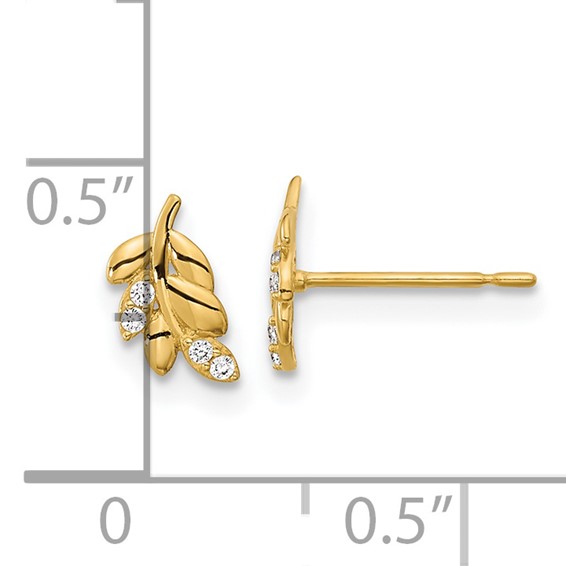 14k Madi K Kids CZ Fern Leaf Childrens Post Earrings