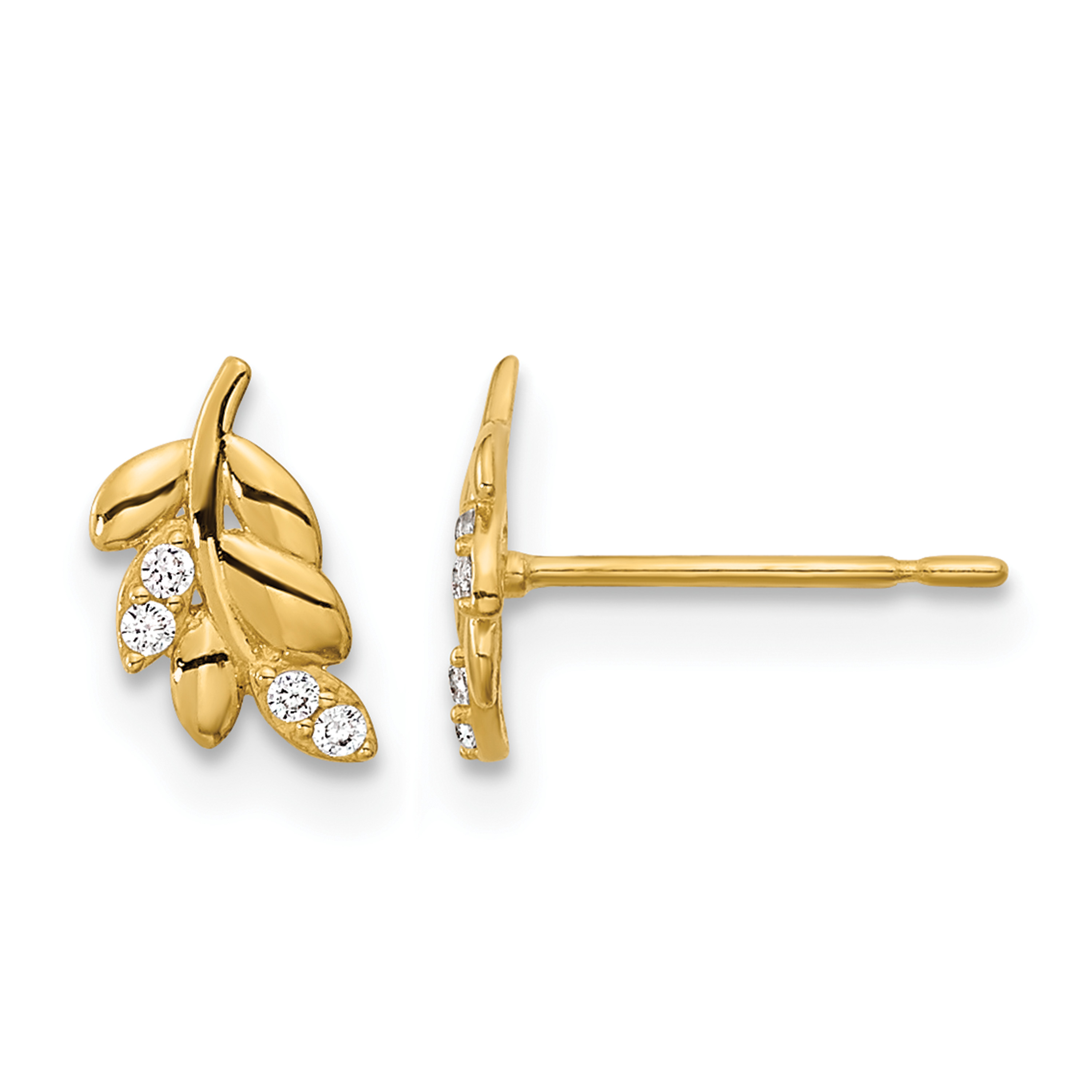 14k Madi K Kids CZ Fern Leaf Post Earrings (GK939)