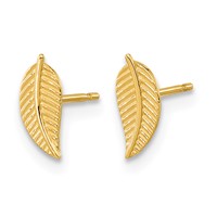 14K Yellow Gold Madi K Kids Leaf Post Earrings view 2