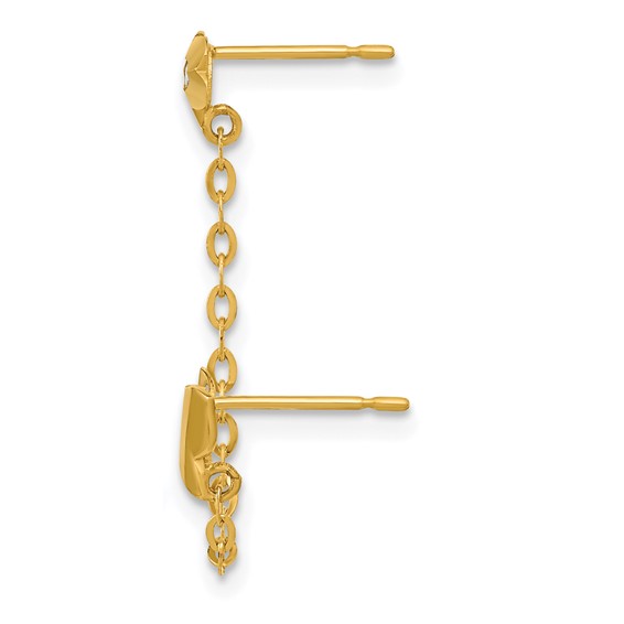 14k Madi K CZ Butterfly and Flower Double Post with Chain Single Earring