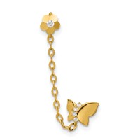 14K Yellow Gold Madi K CZ Butterfly and Flower Double Post Earring with Chain Single view 1