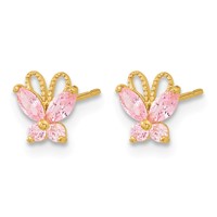 14K Yellow Gold Madi K Kids Pink CZ Butterfly Post Earrings view 2