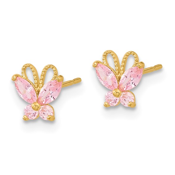 14k Madi K Kids Pink CZ Butterfly Childrens Post Earrings