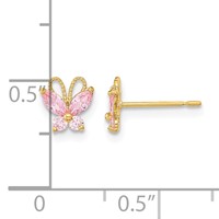 14K Yellow Gold Madi K Kids Pink CZ Butterfly Post Earrings view 3
